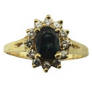 Vintage 14 Karat Yellow Gold Natural Sapphire and Diamond Ring Size 9.5 #12918